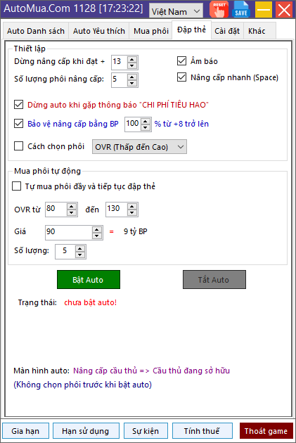 Giao diện Auto Nâng Cấp